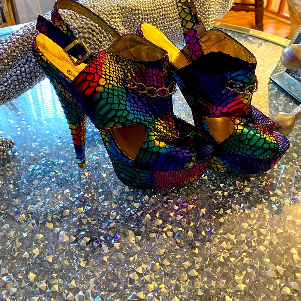 Peep toe rainbow heels